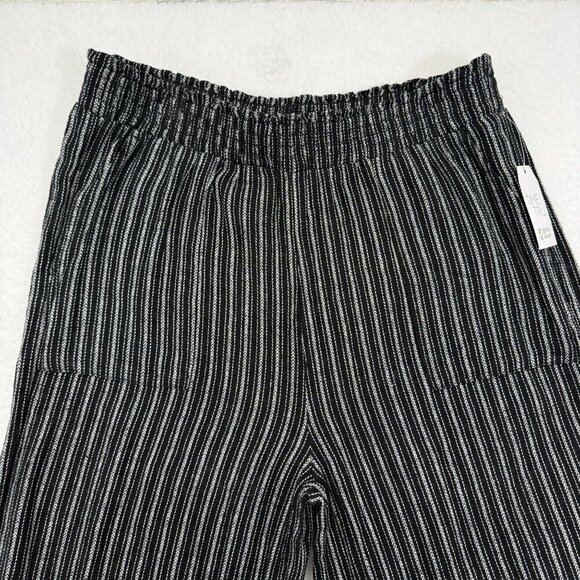 Time & Tru Linen Blend Wide Leg Pull On Pants Relaxed B&W Striped Boho Womens S - Picture 2 of 11